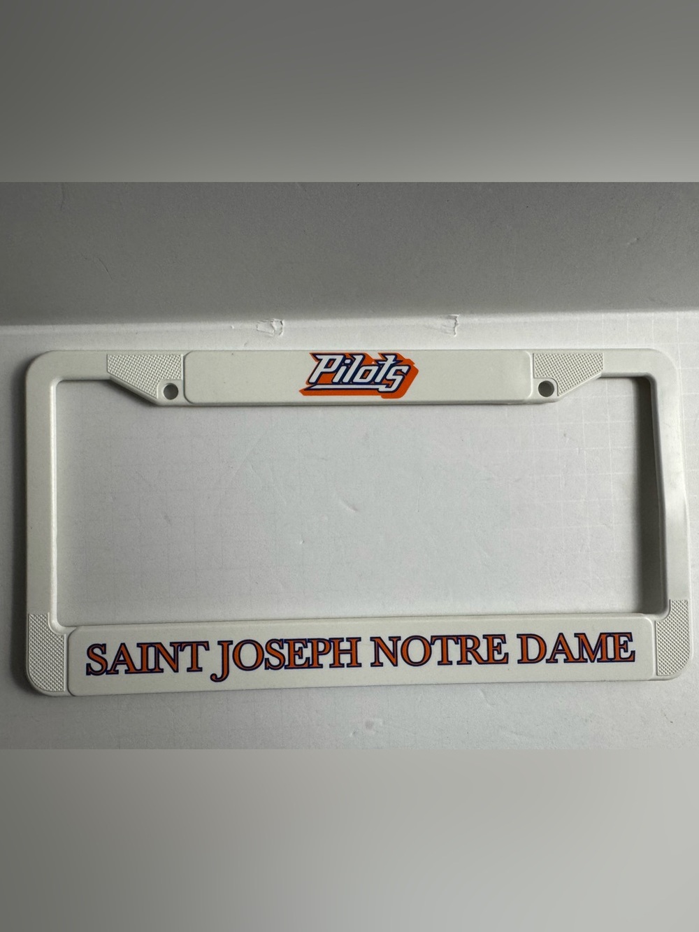License Plate Holder for SJND Pilots St Joseph Notre Dame Orange & Navy Logo